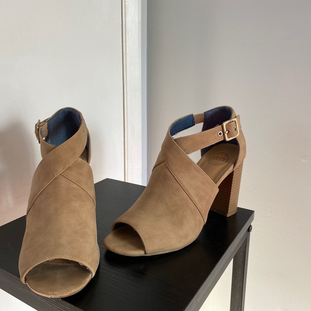 Suede peep toe heels